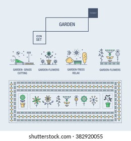Modern thin line garden isolated flower icon set and premium quality decorate ornaments pack