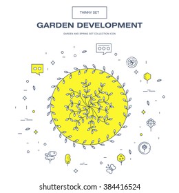 Modern thin line garden isolated flower icon set