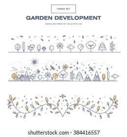 Conjunto de iconos de flores aislados del jardín delgado moderno