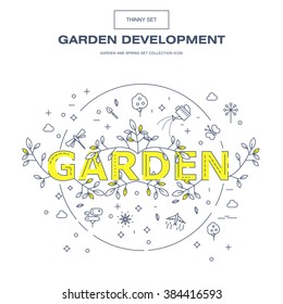 Modern thin line garden isolated flower icon set