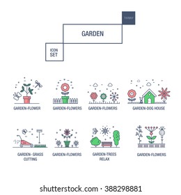Modern thin line garden isolated flower icon set and premium quality decorate ornaments pack