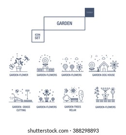 Modern thin line garden isolated flower icon set and premium quality decorate ornaments pack