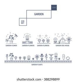 Modern thin line garden isolated flower icon set and premium quality decorate ornaments pack