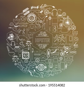 Modern thin line Hipster style elements, icon and object can be used for retro vintage website, info-graphics, banner