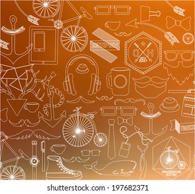Modern thin line Hipster style elements, icon and object can be used for retro vintage website, info-graphics, banner