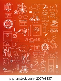 Modern thin line Hipster style elements, icon and object can be used for retro vintage website, info-graphics, banner