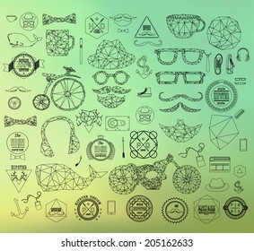 Modern thin line Hipster style elements, icon and object can be used for retro vintage website, info-graphics, banner