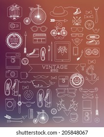 Modern thin line Hipster style elements, icon and object can be used for retro vintage website, info-graphics, banner