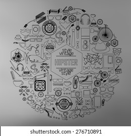 Modern thin line Hipster style elements, icon and object can be used for retro vintage website, info-graphics, banner