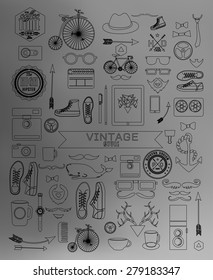 Modern thin line Hipster style elements, icon and object can be used for retro vintage website, info-graphics, banner