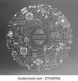 Modern thin line Hipster style elements, icon and object can be used for retro vintage website, info-graphics, banner