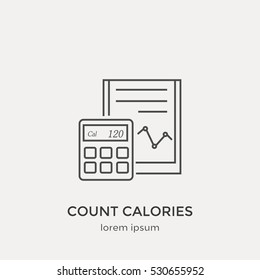 Modern thin line icon, concept of count calories.  Flat design web graphic element.