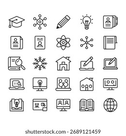 Moderne Dünnlinien-Symbole für digitale Bildung und Wissensaustausch