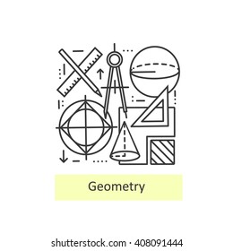 Modern thin line icons of geometry for school, university and training. Concept of a collection of vectors. 
