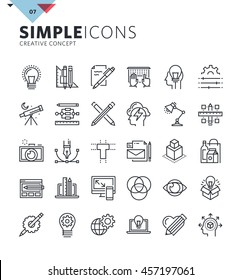 Modern Thin Line Icons Of Graphic Design And Creative Work. Premium Quality Outline Symbol Collection For Web And Graphic Design, Mobile App. Mono Linear Pictograms, Infographics And Web Elements Pack