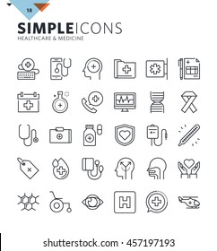 Modern thin line icons of healthcare and medicine. Premium quality outline symbol collection for web design, mobile app, graphic design. Mono linear pictograms, infographics and web elements pack.