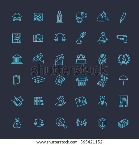 Modern thin line icons of law and lawyer services