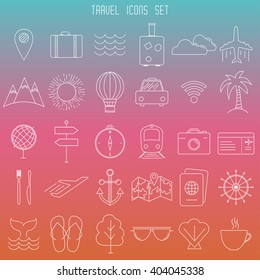 Modern thin line icons on travel and vacation thematic