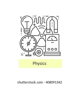 Modern thin line icons of physics for school, university and training. Concept of a collection of vectors. 