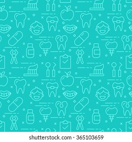 Modern thin line icons seamless pattern for dental care web graphics and design. Vector illustration