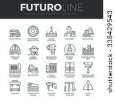 Modern thin line icons set of construction works on site and building tools. Premium quality outline symbol collection. Simple mono linear pictogram pack. Stroke vector logo concept for web graphics.