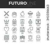 Modern thin line icons set of classic game objects, mobile gaming elements. Premium quality outline symbol collection. Simple mono linear pictogram pack. Stroke vector logo concept for web graphics.