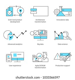 Modern thin line icons set of cloud data technology services, global connection. Premium quality outline symbol collection
