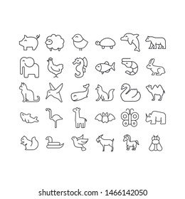 Modern thin line icons set of animals. Premium quality symbols. Simple pictograms for web sites and mobile app. Vector line icons isolated on a white background.