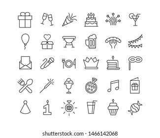 Modern thin line icons set of Birthday. Premium quality symbols. Simple pictograms for web sites and mobile app. Vector line icons isolated on a white background.