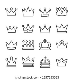 Modern thin line icons set of crown. Premium quality symbols. Simple pictograms for web sites and mobile app. Vector line icons isolated on a white background.