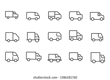 Modern thin line icons set of truck. Premium quality symbols. Simple pictograms for web sites and mobile app. Vector line icons isolated on a white background.