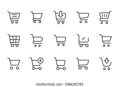 Modern thin line icons set of shopping cart. Premium quality symbols. Simple pictograms for web sites and mobile app. Vector line icons isolated on a white background.