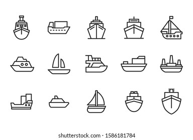 Modern thin line icons set of ship. Premium quality symbols. Simple pictograms for web sites and mobile app. Vector line icons isolated on a white background.