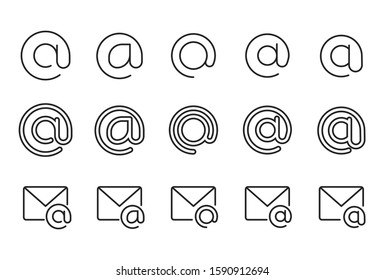 Modern thin line icons set of arroba. Premium quality symbols. Simple pictograms for web sites and mobile app. Vector line icons isolated on a white background.