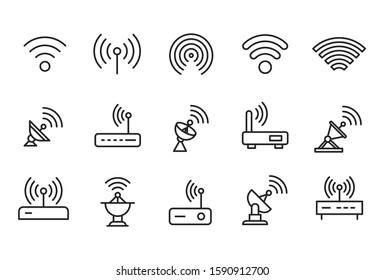 Modern thin line icons set of wireless. Premium quality symbols. Simple pictograms for web sites and mobile app. Vector line icons isolated on a white background.