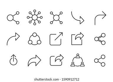 Modern thin line icons set of share. Premium quality symbols. Simple pictograms for web sites and mobile app. Vector line icons isolated on a white background.