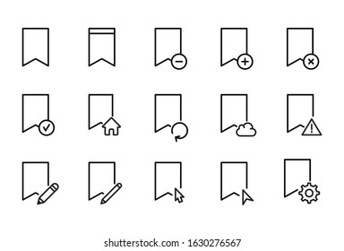 Modern thin line icons set of bookmark. Premium quality symbols. Simple pictograms for web sites and mobile app. Vector line icons isolated on a white background.