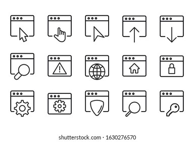 Modern thin line icons set of browser. Premium quality symbols. Simple pictograms for web sites and mobile app. Vector line icons isolated on a white background.