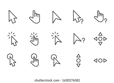 Modern thin line icons set of cursor. Premium quality symbols. Simple pictograms for web sites and mobile app. Vector line icons isolated on a white background.