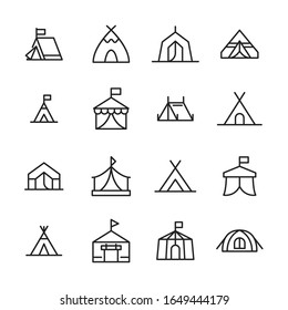 Modern thin line icons set of tent. Premium quality symbols. Simple pictograms for web sites and mobile app. Vector line icons isolated on a white background.