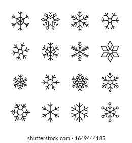Iconos modernos de línea delgada conjunto de copos de nieve. Símbolos de calidad superior. Programas simples para sitios web y aplicaciones móviles. Iconos de línea de vectores aislados en un fondo blanco.