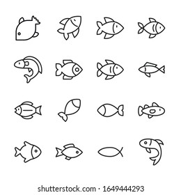 Modern thin line icons set of fish. Premium quality symbols. Simple pictograms for web sites and mobile app. Vector line icons isolated on a white background.