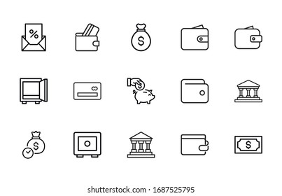 Modern thin line icons set of banking. Premium quality symbols. Simple pictograms for web sites and mobile app. Vector line icons isolated on a white background.