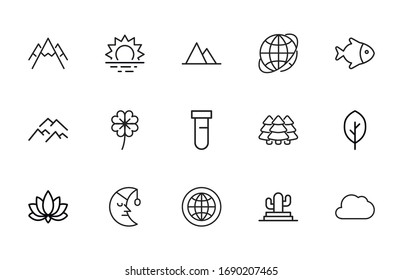 Moderne, dünne Linien-Symbole Set von Environment. Symbole in Premium-Qualität. Einfache Piktogramme für Webseiten und mobile App. Vektorillustration-Zeilensymbole einzeln auf weißem Hintergrund.
