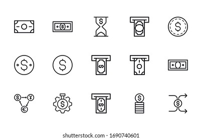 Modernos iconos de línea delgada conjunto de moneda. Símbolos de calidad superior. Programas simples para sitios web y aplicaciones móviles. Iconos de línea de vectores aislados en un fondo blanco.