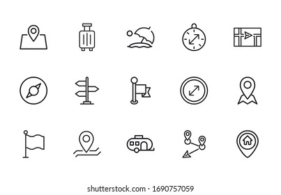 Modernos iconos de línea delgada conjunto de viajes. Símbolos de calidad superior. Programas simples para sitios web y aplicaciones móviles. Iconos de línea de vectores aislados en un fondo blanco.