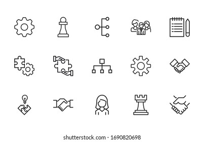 Conjunto moderno de iconos de línea delgada de administración de proyectos. Símbolos de calidad superior. Programas simples para sitios web y aplicaciones móviles. Iconos de línea de vectores aislados en un fondo blanco.