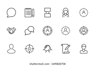 Modern thin line icons set of interview. Premium quality symbols. Simple pictograms for web sites and mobile app. Vector line icons isolated on a white background.