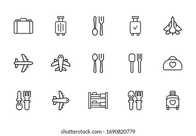 Moderno conjunto de iconos delgados del hotel. Símbolos de calidad superior. Programas simples para sitios web y aplicaciones móviles. Iconos de línea de vectores aislados en un fondo blanco.
