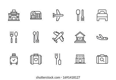 Modern thin line icons set of hotel. Premium quality symbols. Simple pictograms for web sites and mobile app. Vector line icons isolated on a white background.